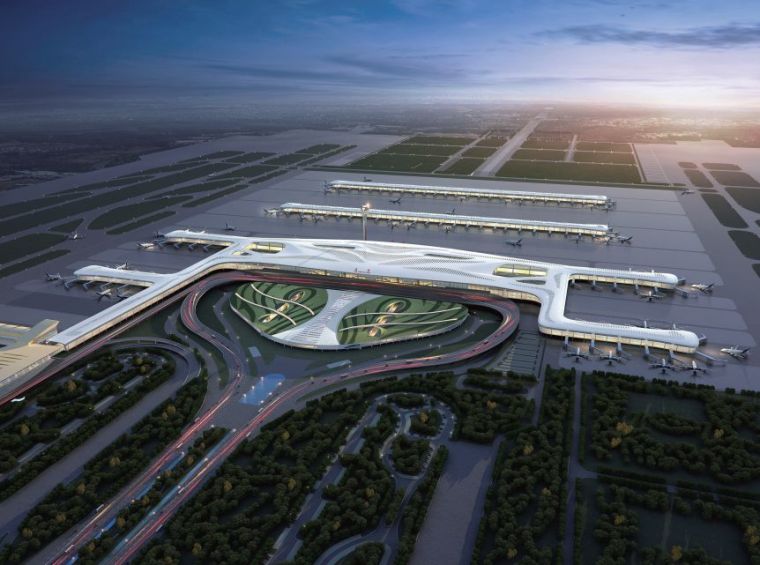 专业楼庭园设计资料下载-武汉天河国际机场航站楼设计