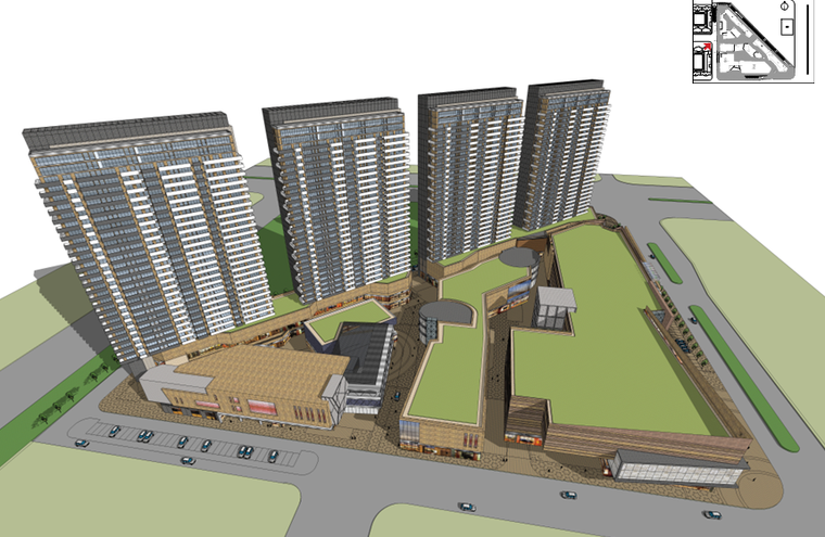 [陕西]绿地高层住宅及商业综合体建筑设计文本（含两套方案）-鸟瞰图