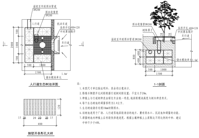 [福建]“海绵城市”建设技术标准图集（附海绵城市建设材料技术标准+施工与验收标准）-滞蓄生态树池景观设计详图