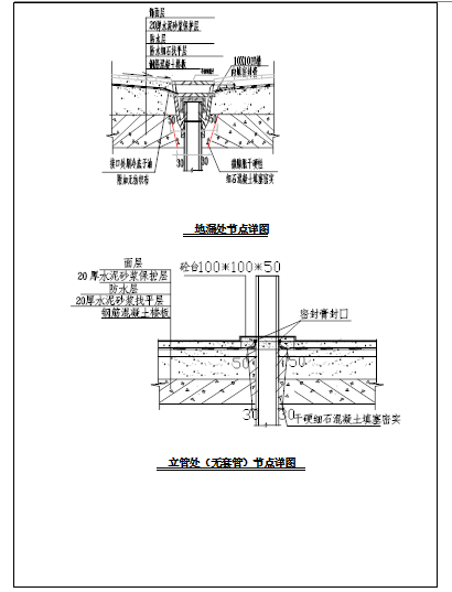 地下室装饰装修施工方案（88页，附图丰富）-立管处（无套管）节点详图