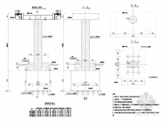 [广东]下承式钢桁架人行天桥施工图44张（天梯 花槽设计）-梯道墩立面图