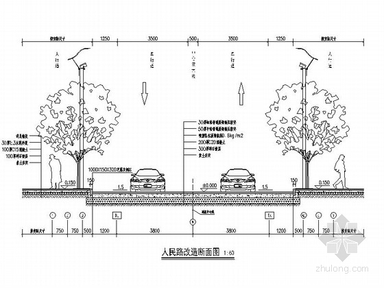 [杭州]旧住宅小区景观改造施工图-人民路剖面图 