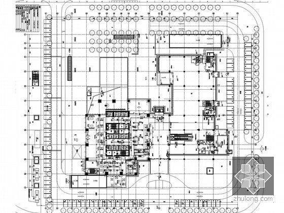 [江苏]超高层商业办公楼空调通风及防排烟系统设计施工图（大院作品 人防设计）-一层平面空调系统布置图