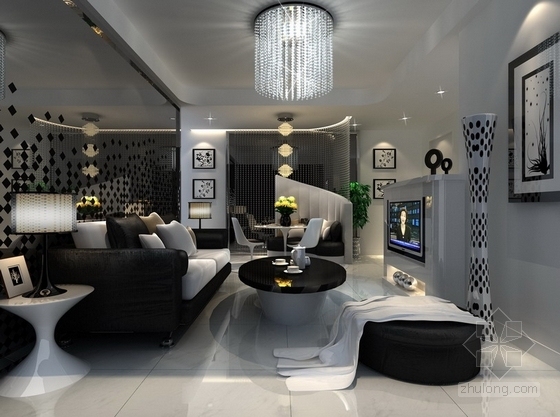 [郑州]黑白搭配现代风格两居室样板房装修图（含效果）客厅效果图