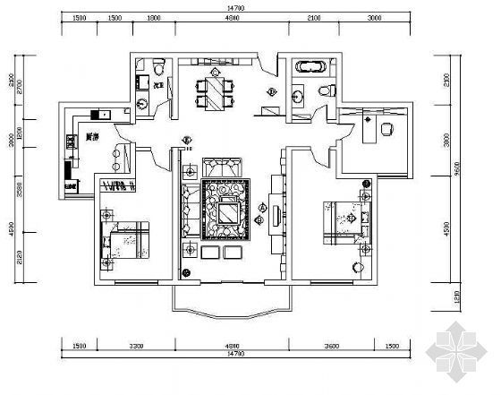 高层三居室住宅户型图资料下载-某三居室装饰图