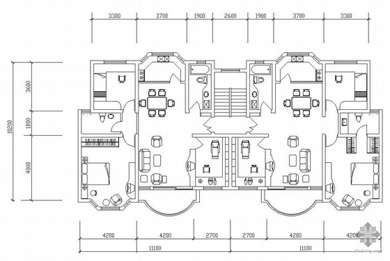 七层住宅户型图资料下载-板式多层一梯二户三室二厅二卫户型图(114/114)