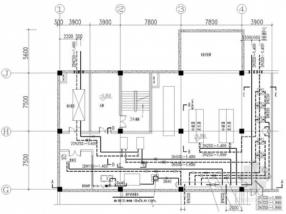 [河北]市政工程倒班楼暖通全套设计施工图纸(节点图多)-制冷站设备配管平面图 