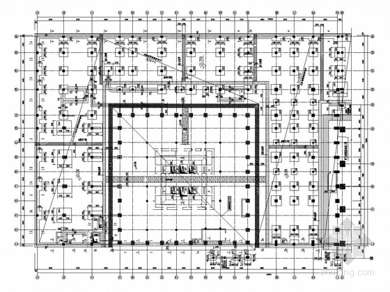 57层框架核心筒结构酒店办公楼结构施工图（213米 含裙房）-基础平面图 