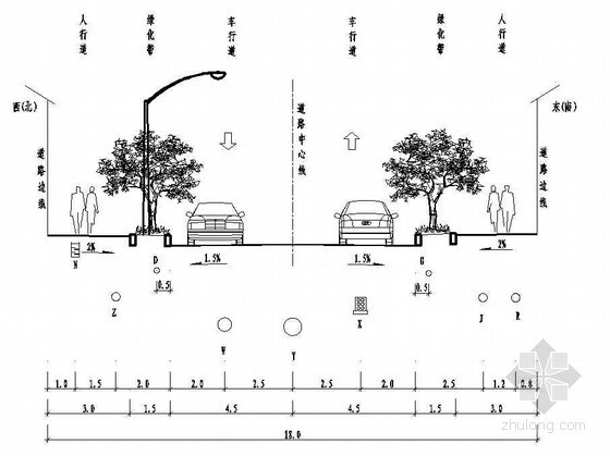50米市政道路横断面资料下载-市政道路工程管位标准横断面节点详图设计