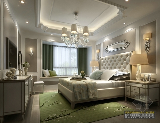 [上海]华丽浪漫主义欧式轻快样板间室内CAD施工图（含效果图及实景图）卧室效果图