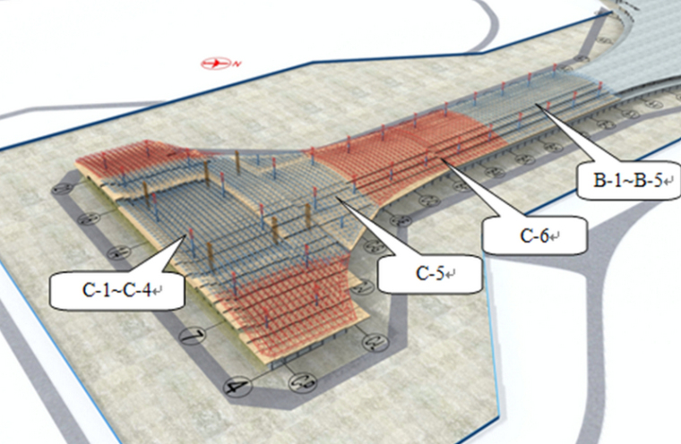 [天津]国际机场航站楼扩建工程施工组织设计（148页，附图）-钢结构提升二区钢结构施工布置图