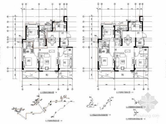[上海]知名住宅小区给排水施工图-C-1户型给水系统及卫生间放大图 