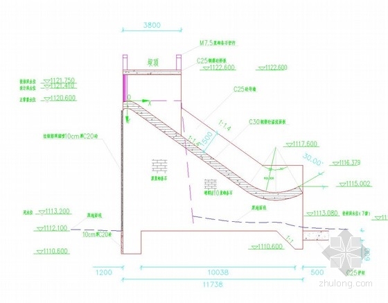 [重庆]小（二）型病险水库灌浆除险加固施工图-溢流坝段横剖面图 