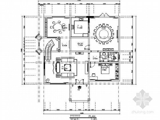 中式风格别墅卧室资料下载-[原创]素雅中式风格三层别墅施工图（含效果图）