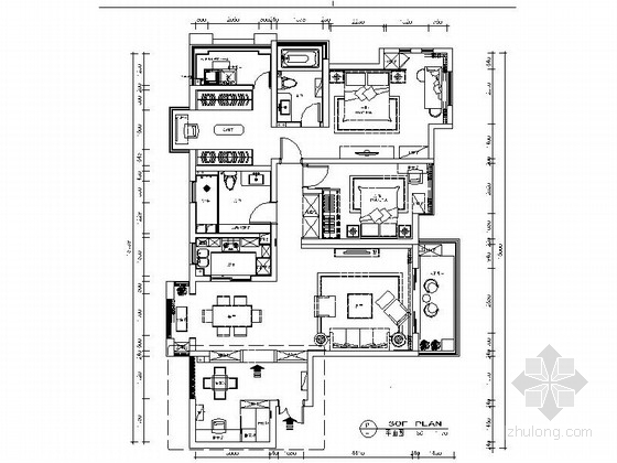 四室两厅装潢图资料下载-[常熟]迷你温馨三室两厅公寓室内施工图