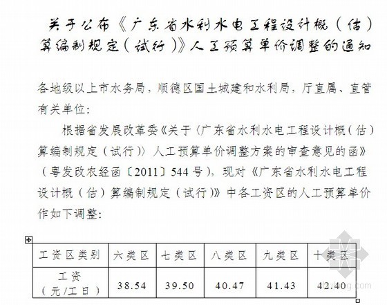 水利人工单价计算资料下载-[广东]水利水电工程人工预算单价调整的通知