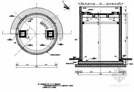 50立方圆形蓄水池施工图资料下载-某直径8.2m圆形水池结构施工图