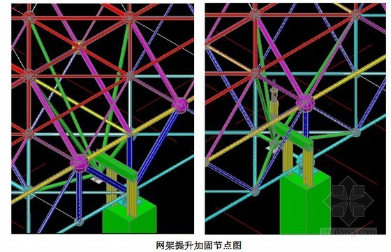 [辽宁]屋面网架结构液压提升施工方案(三维效果图)- 