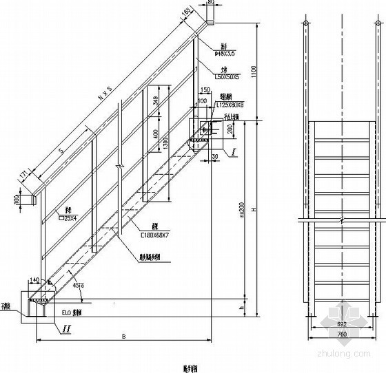 室内楼梯踏步节点资料下载-45度钢楼梯节点构造详图