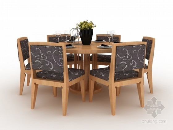 室外餐桌椅资料下载-六人餐桌椅组合3d模型下载