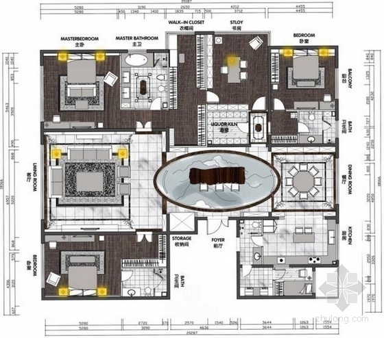 现代中式家装客厅效果图资料下载-[北京]现代中式风格四室两厅样板间室内设计方案图