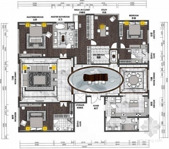 四室平面方案资料下载-[北京]现代中式风格四室两厅样板间室内设计方案图