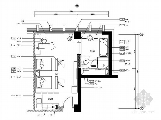 一室一厅卫设计图资料下载-酒店T2客房室内装修设计图