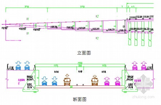 [贵州]城市下拉槽桩板墙盖板涵下穿含高边坡溶洞段及现浇高架桥工程施工策划书55页-下拉槽立面及断面图 