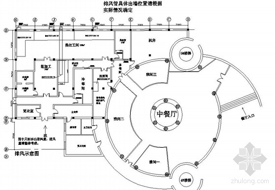 景观餐厅设计平面图资料下载-某餐厅排风平面图