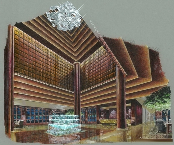 [杭州]江南庭院式典雅五星级酒店设计方案大堂效果图