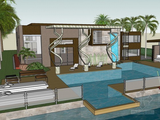 海边酒店别墅景观案例资料下载-海边现代风格别墅SketchUp模型