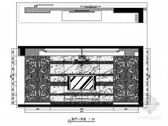 欧式家装电视背景墙CAD资料下载-[重庆]某欧式四居室电视墙立面图
