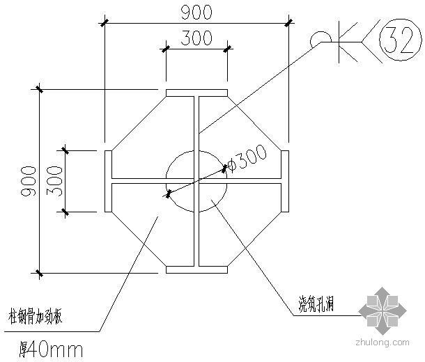 钢骨柱梁吊装方案资料下载-某钢骨梁与钢骨柱连接处加劲板节点构造详图