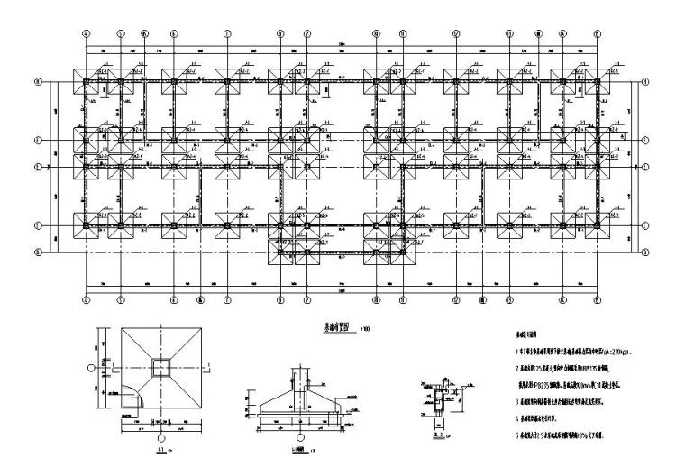 [五层]四层职业学院教学楼铁钩设计（计算书、建筑、结构）-基础布置图