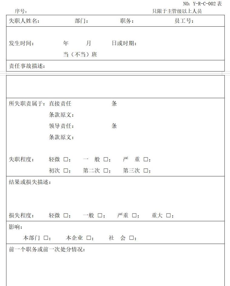 房地产企业管理手册（128页）-责任过失单