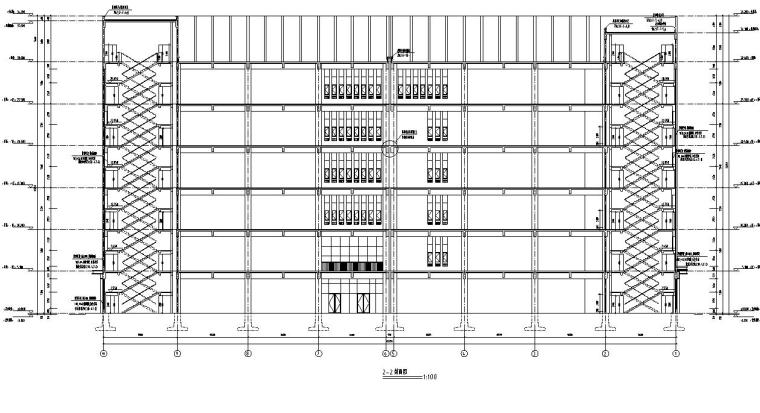 [宁夏]多层现代风格农贸市场建筑施工图（含效果图及全专业）-多层现代风格农贸市场建筑剖面图