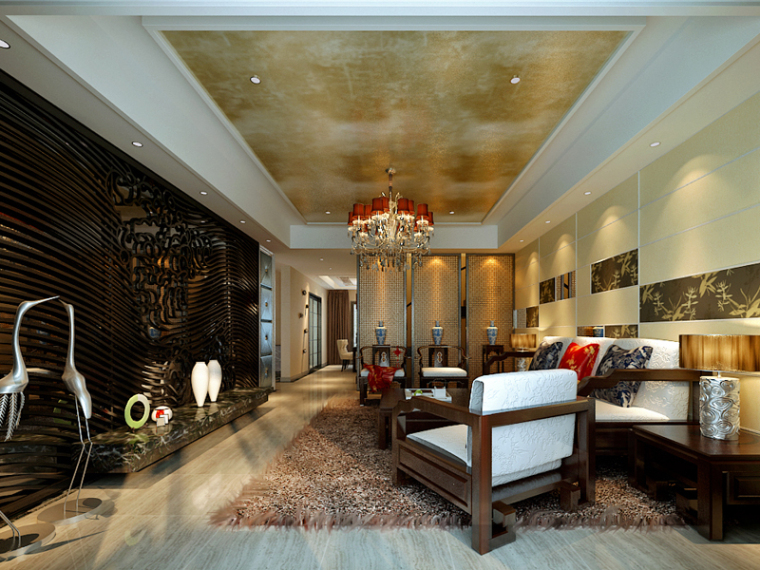 中式客厅3d效果图资料下载-中式舒适客厅3D模型下载