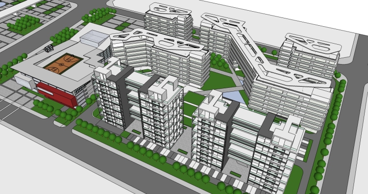 前台接待区3D模型下载资料下载-现代风格居住办公综合区精SU模型