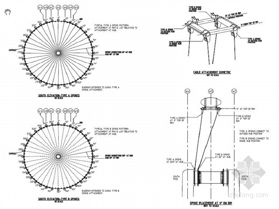 [国外]大型组合钢箱梁结构摩天轮结构施工图（国外设计 全英文图纸）-Spokes arrangement 01600-01