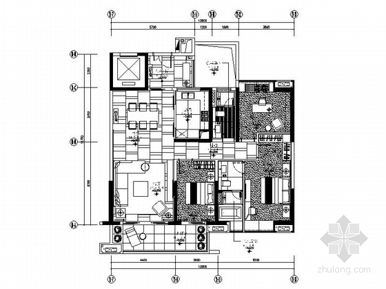 室内平面图130平方米资料下载-[广州]130平米创意样板间室内施工图