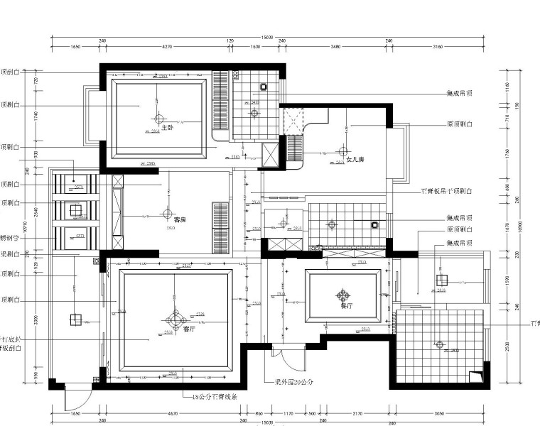 [郑州]森林半岛135平住宅平面施工图及立面图-天花布置图