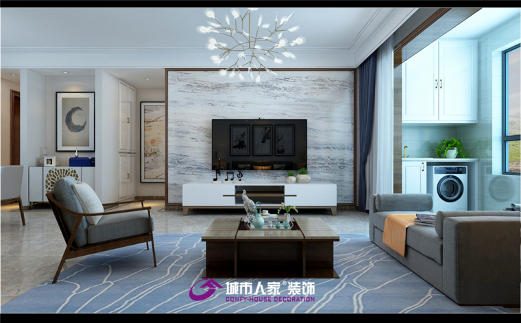 新中式家居室内风格资料下载-绿地IFC中央公馆装修新中式风格