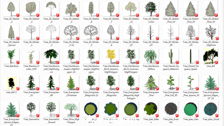 sketchup植物合集资料下载-一套景观植物SU模型合集