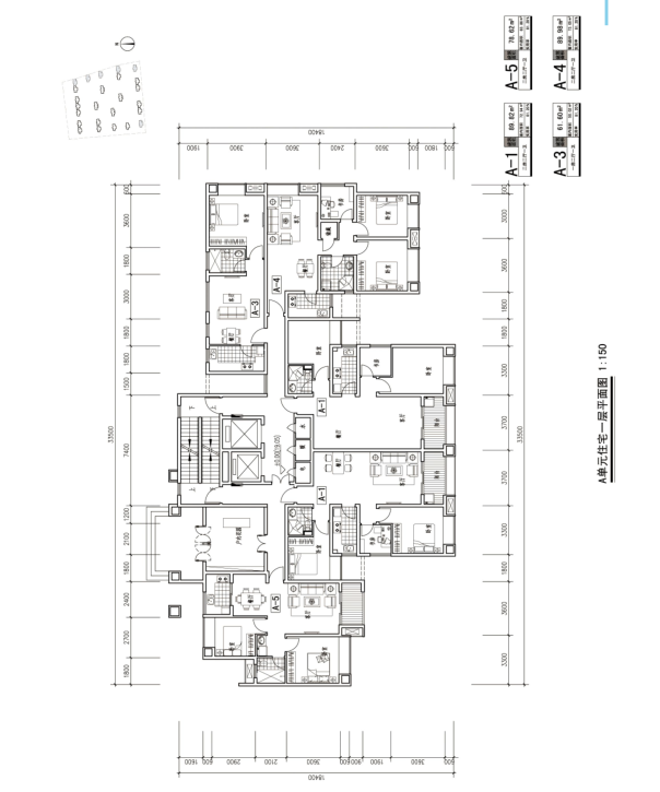 [河北]高层新古典风格一梯四户住宅建筑设计方案文本-高层新古典风格一梯四户住宅建筑平面图