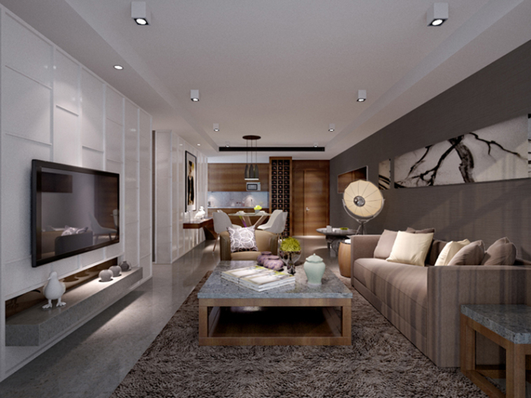 现代居室模型资料下载-现代小居室客厅3D模型下载