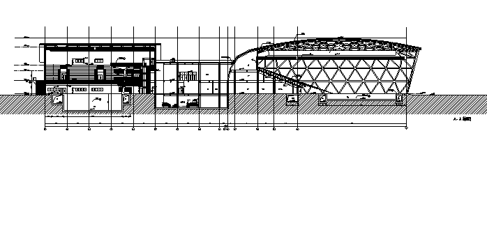 [山东]多层椭圆造型跳水游泳馆建筑施工图（含全专业建筑图纸）-多层椭圆造型跳水游泳馆建筑剖面图