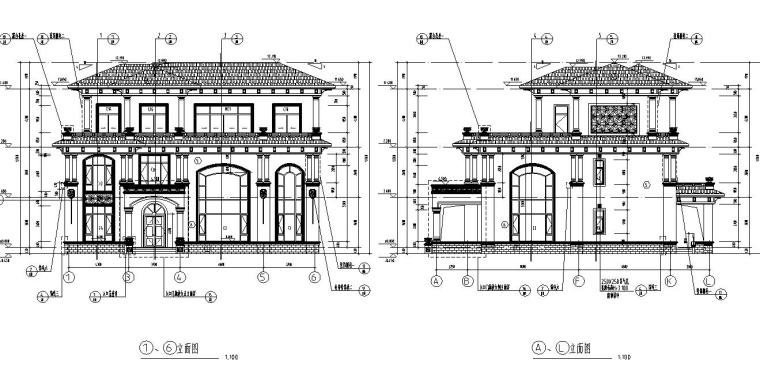 3层单家独院式别墅框架结构建筑设计（包含CAD）-立面图