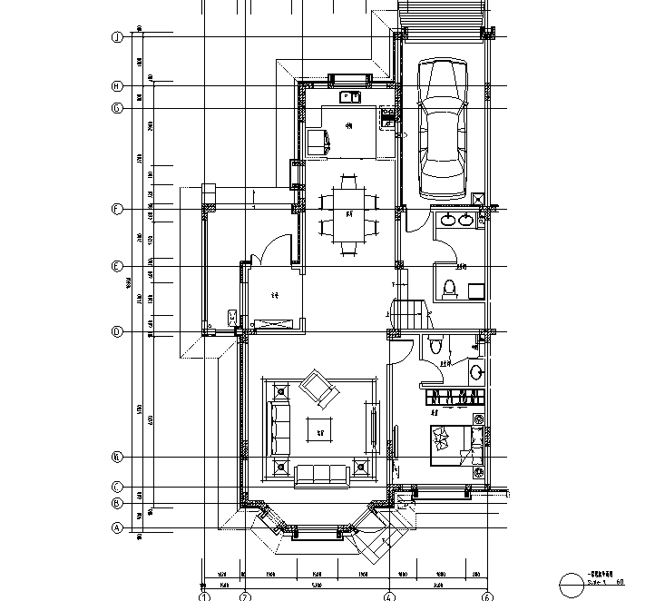 [辽宁]夏日里的Tiffany—现代摩登住宅设计施工图及效果图-一层原始结构图