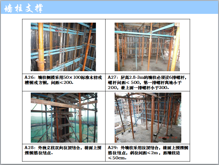 建筑工程施工工艺流程图解（图文丰富）-墙柱支撑