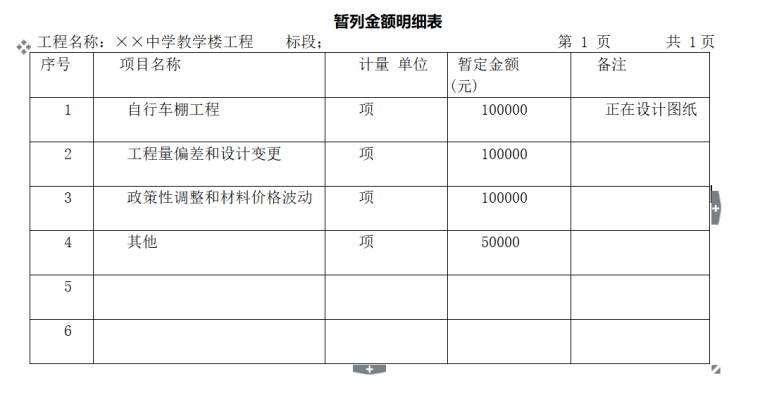 建设工程工程量清单计价规范(GB50500-2013)解读系列-竣工结算编制表格及案例-暂列金额明细表